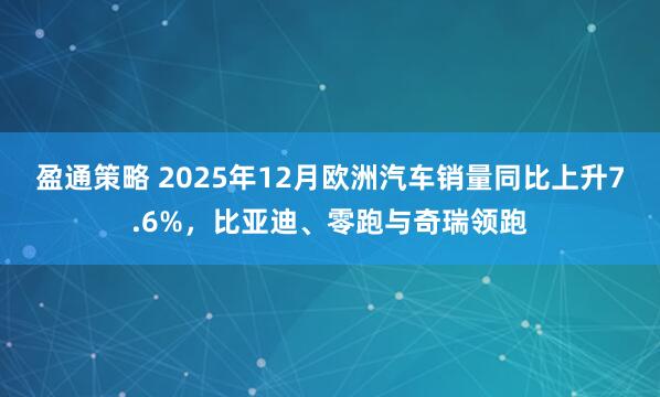 盈通策略 2025年12月欧洲汽车销量同比上升7.6%，比亚迪、零跑与奇瑞领跑
